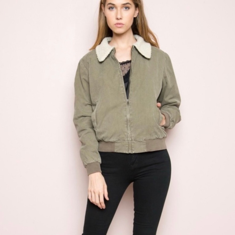 Nelson Olive Sherpa Bomber Jacket